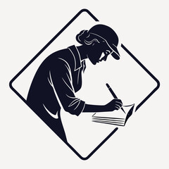Silhouette of woman in cap writing in notebook female