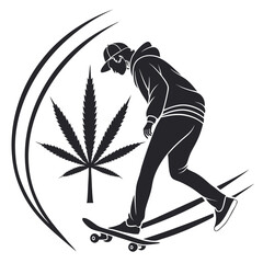 Skater boy with cannabis leaf vector graphic skateboarder