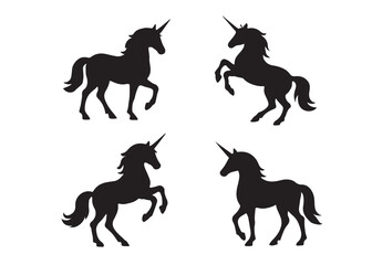 unicorn horses logo silhouette vector, silhouette head unicorn silhouette vector illustration, unicorn silhouette vector, magic unicorn horses logo silhouettes vector on a white background