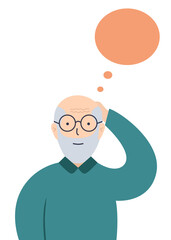 Worried man thinking or solving problem, pensive person in doubts.