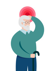 Aged person with pain in the head, depression and stress.