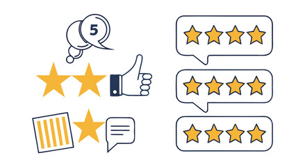 Star ratings and feedback icons on white background