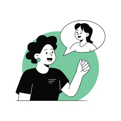 Vector art of woman is talking to another woman in speech bubble communication and friendship concept vector illustration in flat style