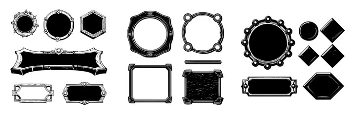 Medieval ui borders and silver game frames are combined with round, hexagon, and rhombus textured gui elements that have ornate rims and blue decor