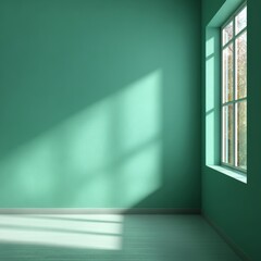 Fototapeta premium A room bathed in sunlight, with walls painted in a soothing hue, and a window offering a glimpse of the outside