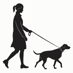 Woman walking dog on leash silhouette vector
