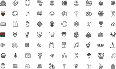Kwanzaa line icons set. celebration, culture, unity. vector illustration