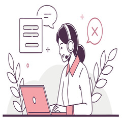 Woman with headset and laptop receiving negative feedback