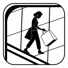 Woman with shopping bags walking on escalator vector