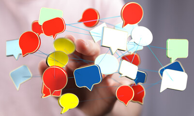 Abstract image of interconnected speech bubbles representing global communication and networking.