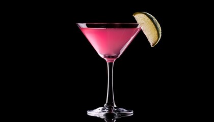 Pink Cosmopolitan Cocktail Isolated On Black