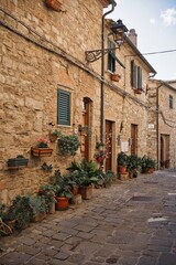 Naklejka premium Old house in the village Monteverdi Marittimo, Tuscany, Italy.