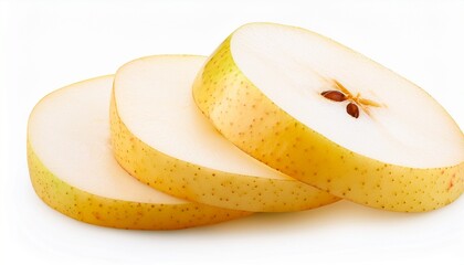 Yellow Pear Slices Isolated On White Background Full Depth Of Field