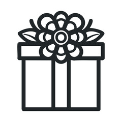 Gift box with floral decoration for special occasions and celebrations. Vector line illustration