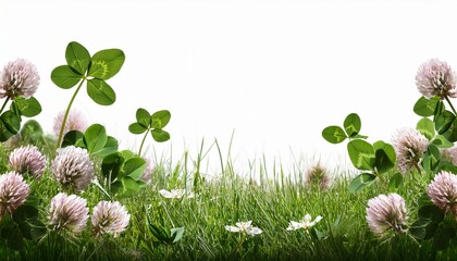 Grass Patch With Clover Meadow Scene Isolated On Transparent Background