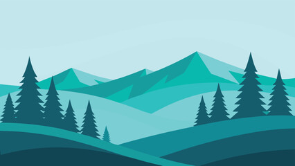 Fototapeta premium Abstract mountain range with pine trees and rolling hills