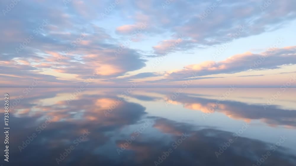 Canvas Prints abstract patterns of a cloudy sky subtly reflected on a still, undisturbed water surface at dawn ser