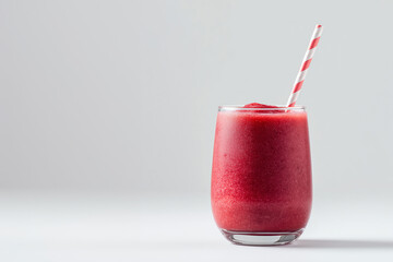 Smoothie in transparent glass with straw, isolated on clean white background