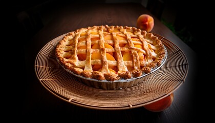 Delicious Peach Pie With Golden Crust And Lattice Top Design