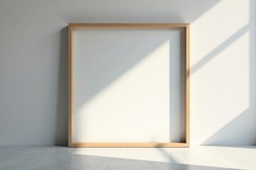 Fototapeta premium Empty square frame against sunlit concrete wall Minimalist art presentation , clean, concrete