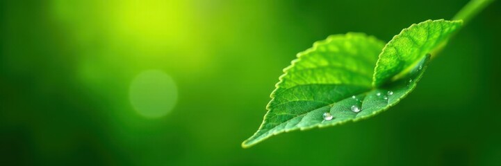 Fototapeta premium Emerald leaf, glistening dew, sunlight illuminating freshness , texture, image