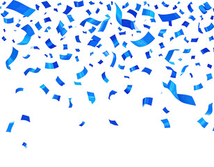 Falling blue confetti sparkles against a black background, creating celebration