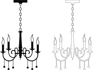 rustic wooden chandelier vector icon.Elegant decorative chandelier lighting fixture silhouette vector illustration. Chandelier icon vector outline symbol or illustration. Elegant white chandelier icon