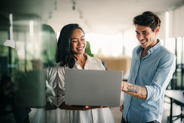 Software engineer using laptop computer with global network connection, Technology, innovation
