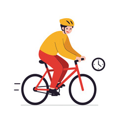 Fototapeta premium Cartoon cyclist riding red bicycle with helmet