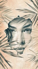 Obraz premium Wallpaper Woman drawing sketch portrait.