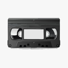 Obraz premium A black VHS video cassette tape with a blank white label, shown from the front and isolated on a white background.