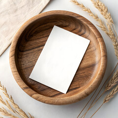 Blank notecard in wooden bowl mockup