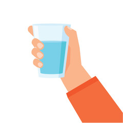 Hand holding glass of water, isolated on white background. Drink more water concept