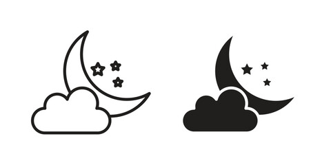 Cloud moon icon. flat and stroke style Collection. simple symbol