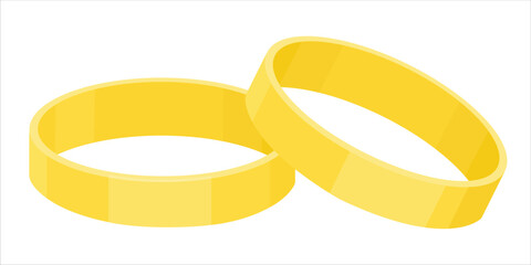 Pair of golden rings isolated on white background. Wedding ring. Simple elegant ring