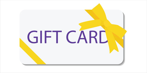 Gift card or gift certificate with bow, isolated on white background. Gift card design template