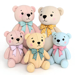Adorable collection of six plush teddy bears with bows