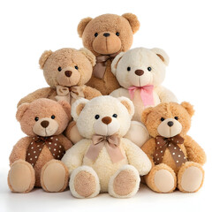 Adorable collection of six plush teddy bears with bows