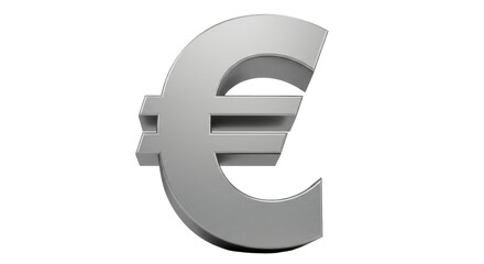 Silver euro symbol isolated PNG, currency sign for finance, banking, and European economy on transparent background