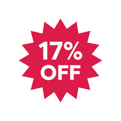 17 Percent Off Discount Badge, Red Sale Promotion Sticker