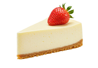 Delicious cheesecake slice with strawberry isolated on transparent background, sweet dessert for patisserie and cafe menu