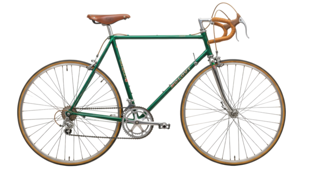 Vintage green Molot bicycle isolated on transparent background, classic road bike for cycling enthusiasts and collectors