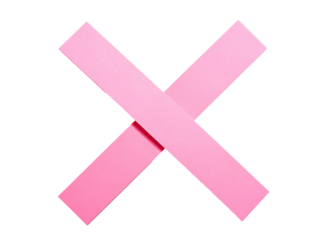 A pink "X" made of overlapping, glossy rectangles set against a black background