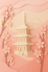 Peach Paper Cut Pagoda in Sakura Hills