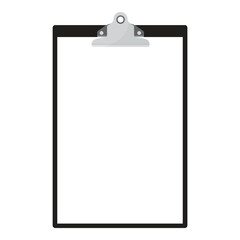 Vector illustration of black clipboard with white, empty paper. Clipboard icon