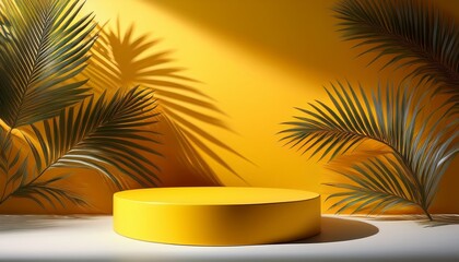 Yellow Product Display With Palm Shadows