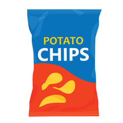 Chips bag plastic packaging design, isolated on white background