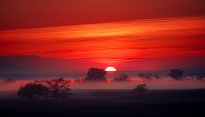Abstract Red Sunrise Landscape