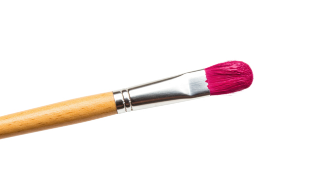 Pink paint brush isolated on transparent background, artist tool for painting and makeup application