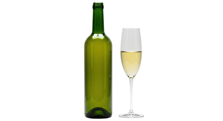 Green wine bottle and champagne flute with sparkling wine isolated, celebratory drink for special occasions and festive events